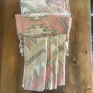 Vtg Ralph Lauren White Sands Aztec King Sheet Set W/ 4 Std Shams Southwest As Is